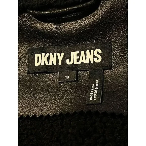 DKNY Women's Black Faux Suede Sherpa Lined Moto Jacket Size 1X - Picture 9 of 10